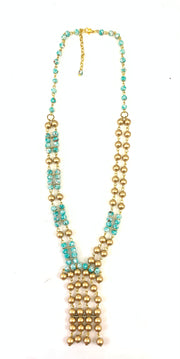 NK15157 - GLASS/C C P BEAD WITH METAL CHAIN RING NECKLACE